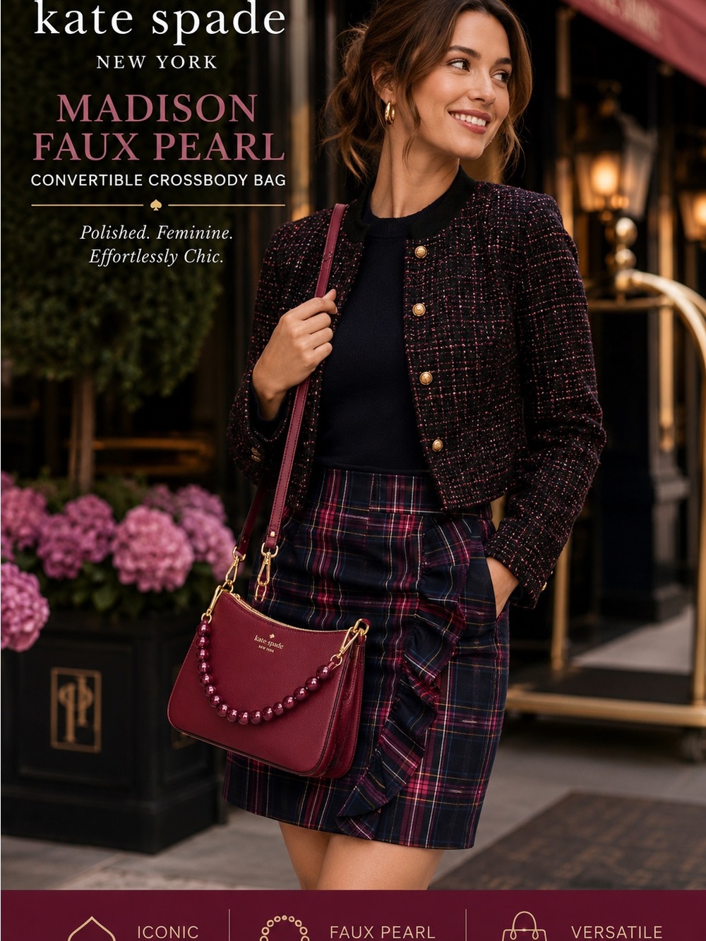 kate spade Plum Madison Faux Pearl Convertible Crossbody Bag - Picture 2 of 12